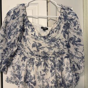 Express Blue and White Floral Blouse